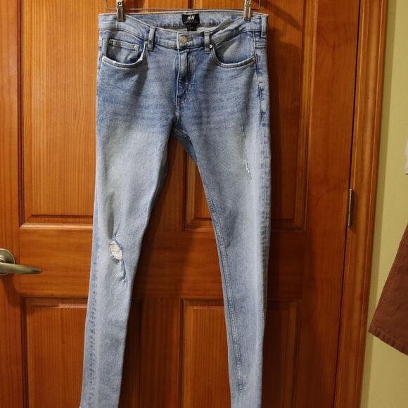 H&M Blue Skinny Distressed Jeans Y2K Super SKINNY 29 - Picture 10 of 12